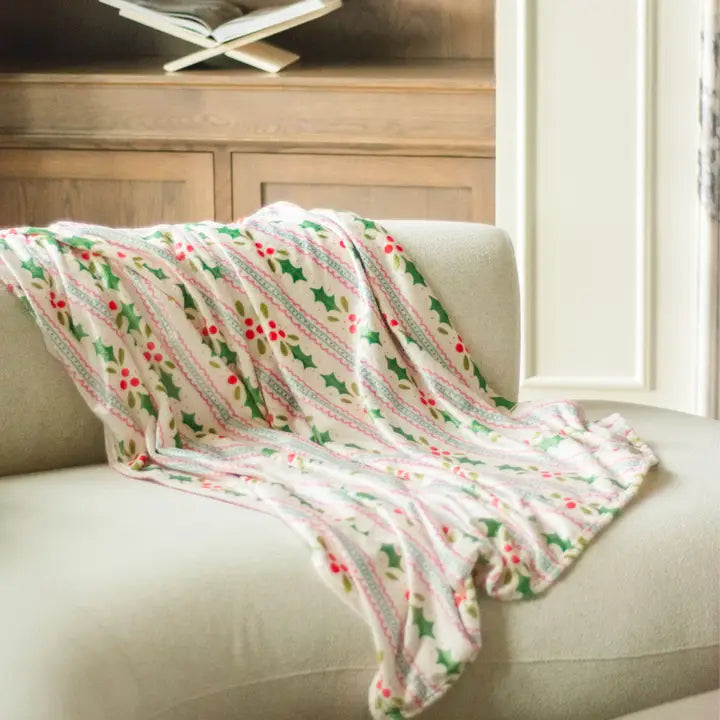 Holly Holiday Fleece Throw Blanket