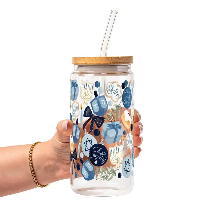 Cozy Hanukkah Glass 16oz Cup