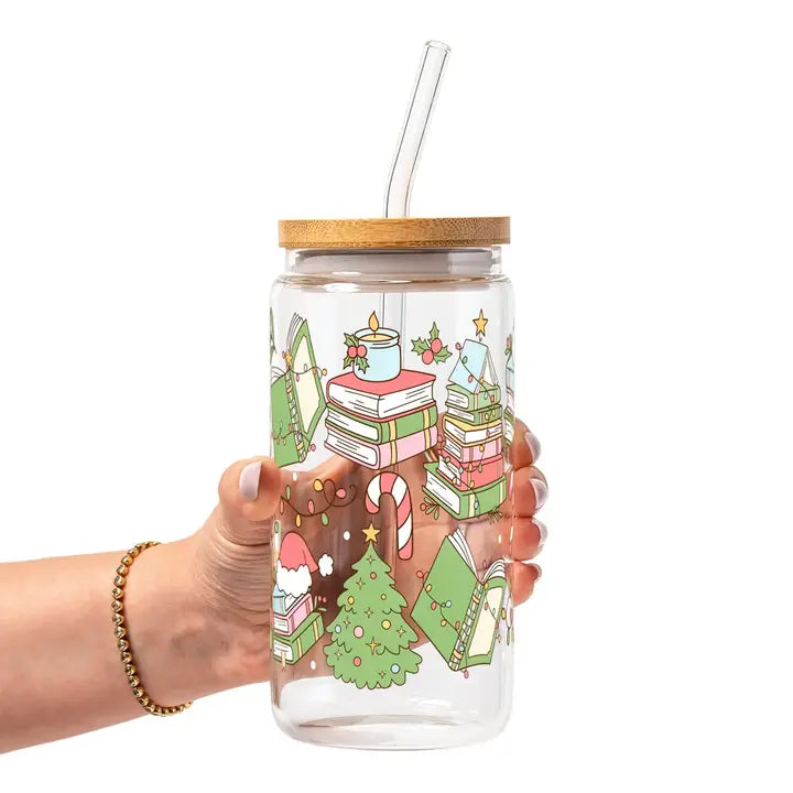 Bookish Christmas 16oz Glass Cup
