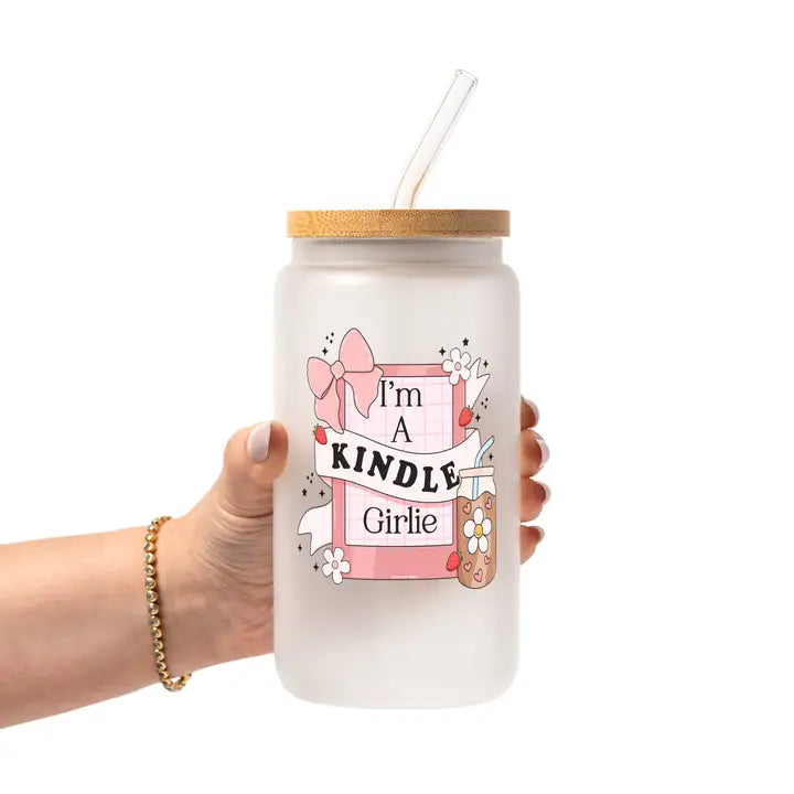 I'm a Kindle Girlie 16oz Frosted Glass Cup