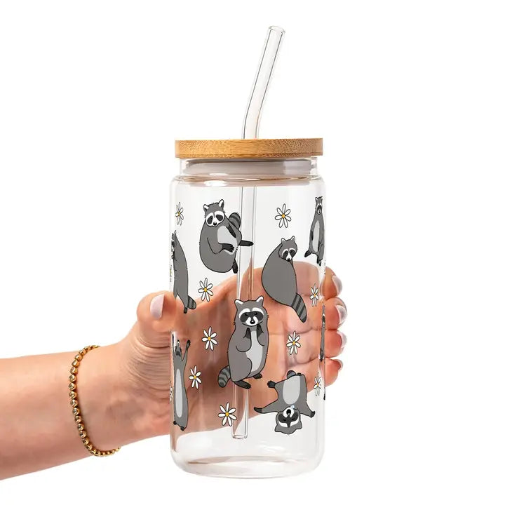 Raccoon Lover Glass 16oz Cup
