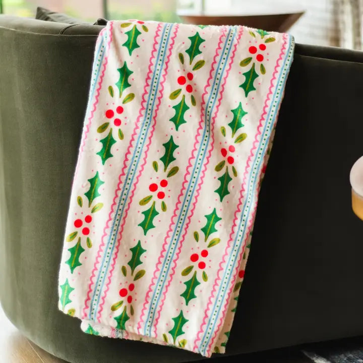 Holly Holiday Fleece Throw Blanket