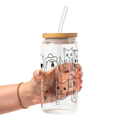 Meme Cats 16oz Glass Cup