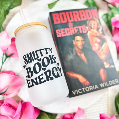 Smutty Book Energy | Bookish Glass Cup with Bamboo Lid and Straw