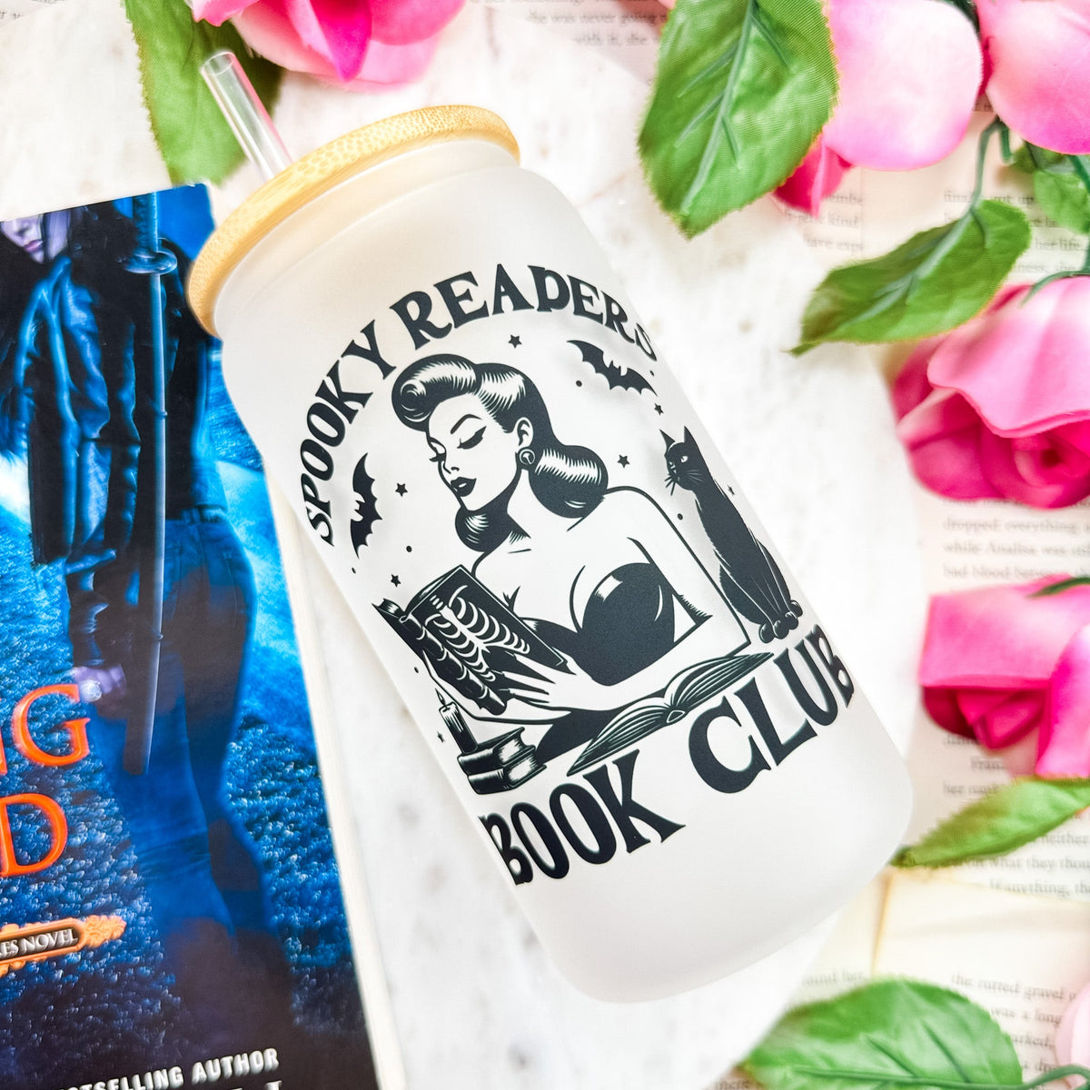 Spooky Readers Book Club Frosted Glass Cup