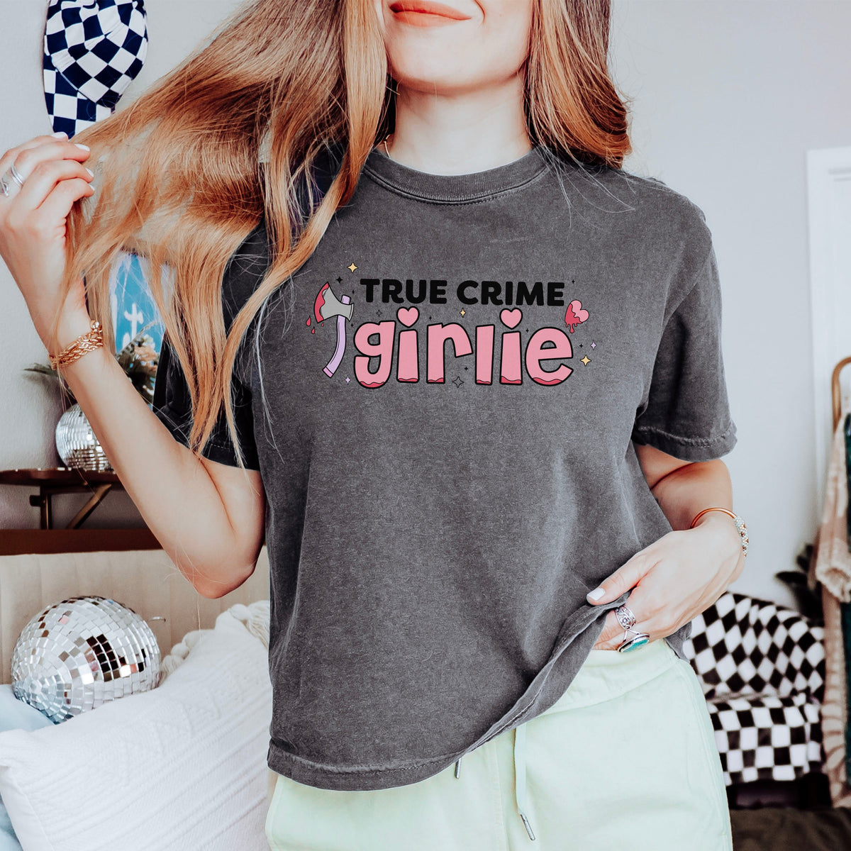 True Crime Girlie Shirt for Book Lovers | Comfort Colors Boxy Cropped Tee