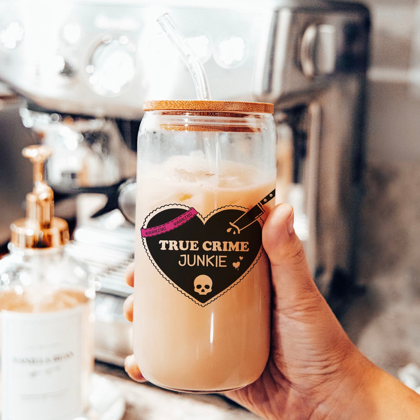 True Crime Junkie | Clear Glass Cup for Book Lovers