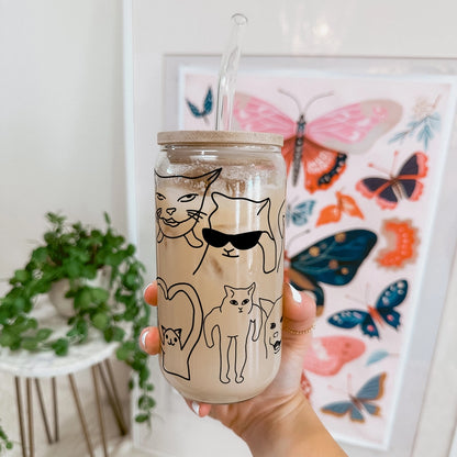 Meme Cats 16oz Glass Cup